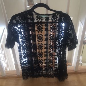 Black laced short sleeve coverup